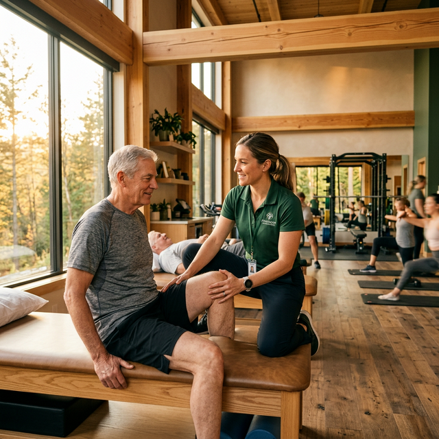 A therapist working with a patient during a rehabilitation session